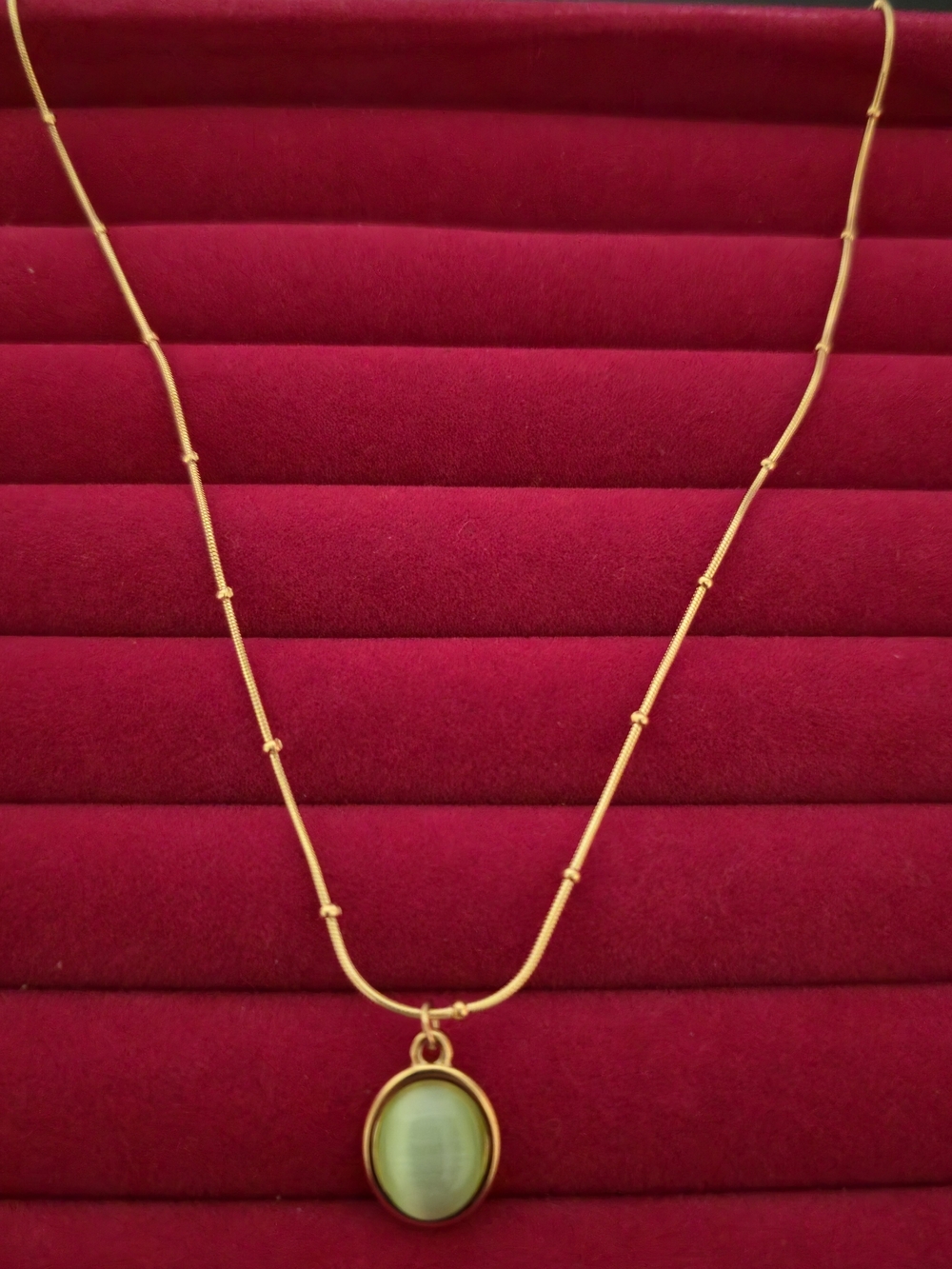 Minimalist‎ 18K Gold-plated Necklace with Light Green Oval Pendant Women B005
